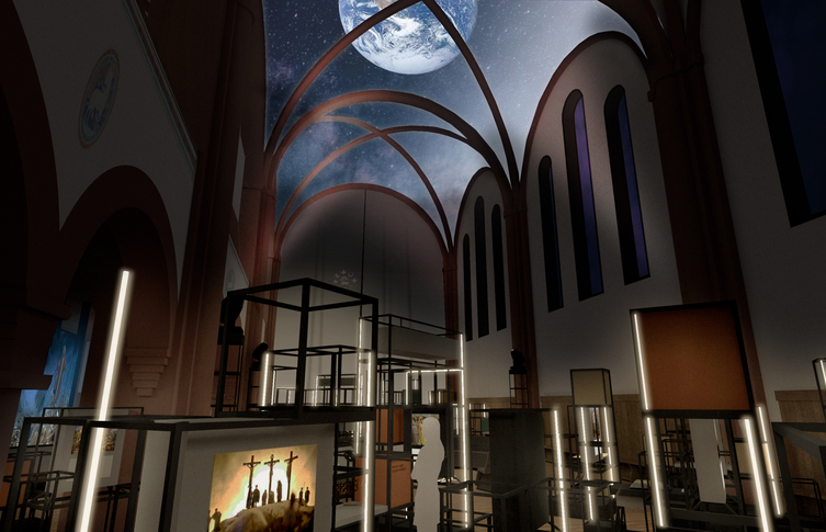 Loftprojektion på kirkehvælvet i Sct. Andreas Kirke i København.
